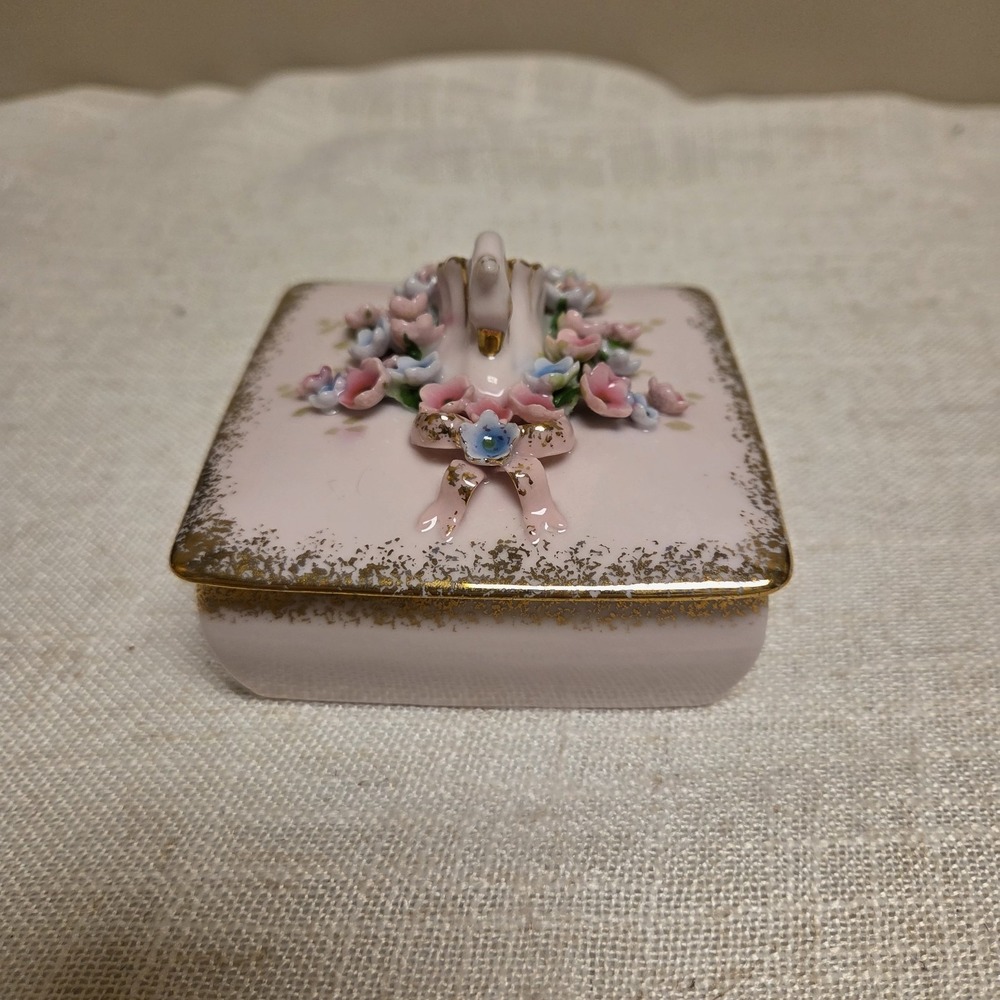 Lefton China Hand Painted‎ Floral Porcelain Square Decorative Trinket Box
